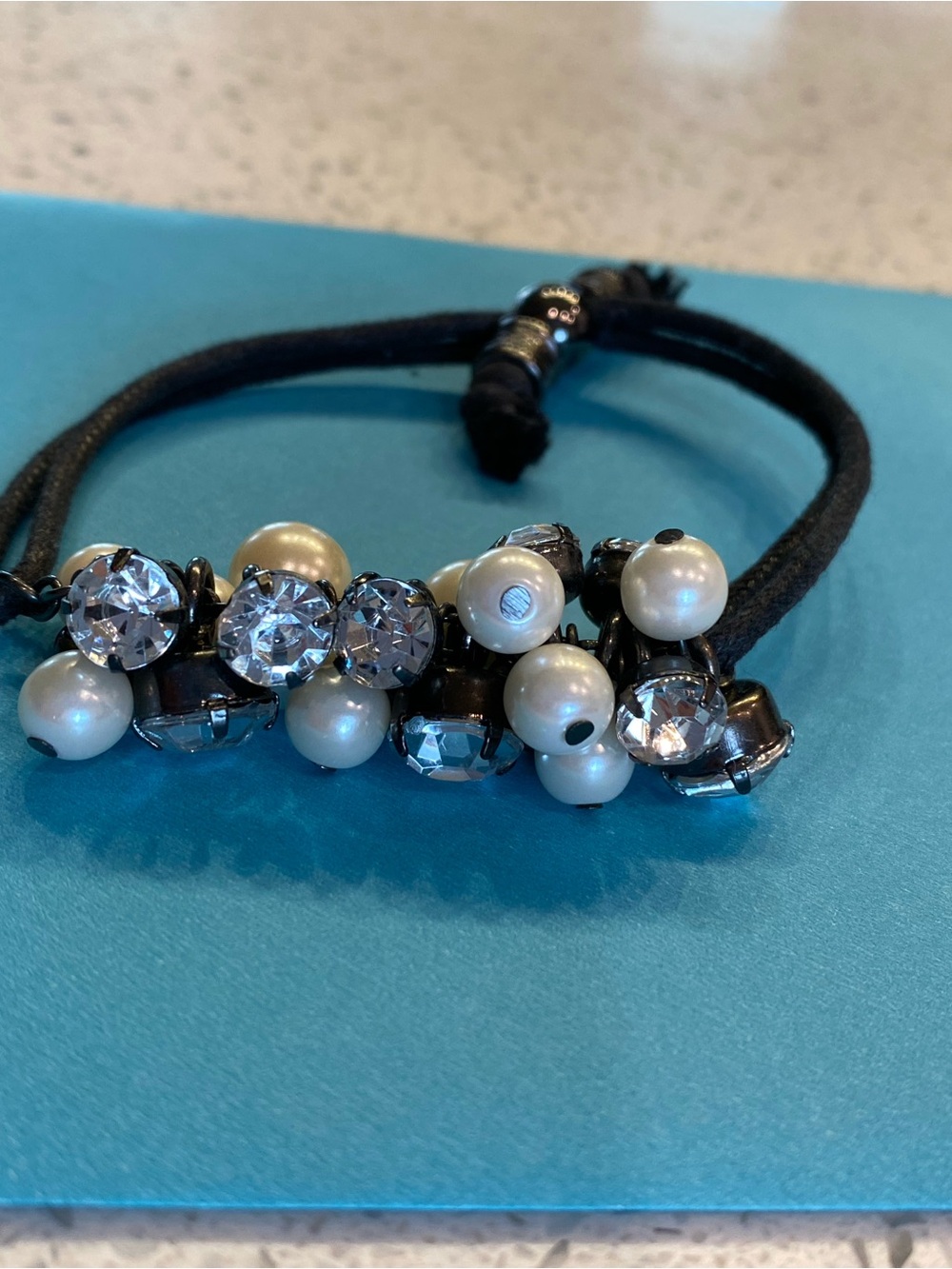 $7 BUNDLE ITEM ! Pearl & Crystal Beaded Black Cord Bracelet